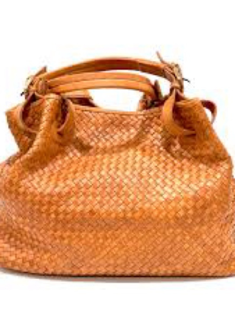 Valentina Woven Leather Tote Bag in Tan